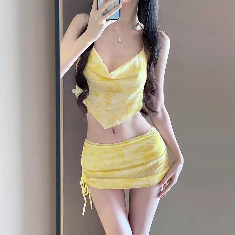夏の女性用マカロンタイダイビキニセット、背中が開いた水着、ド - Swimwear のレビューと価格