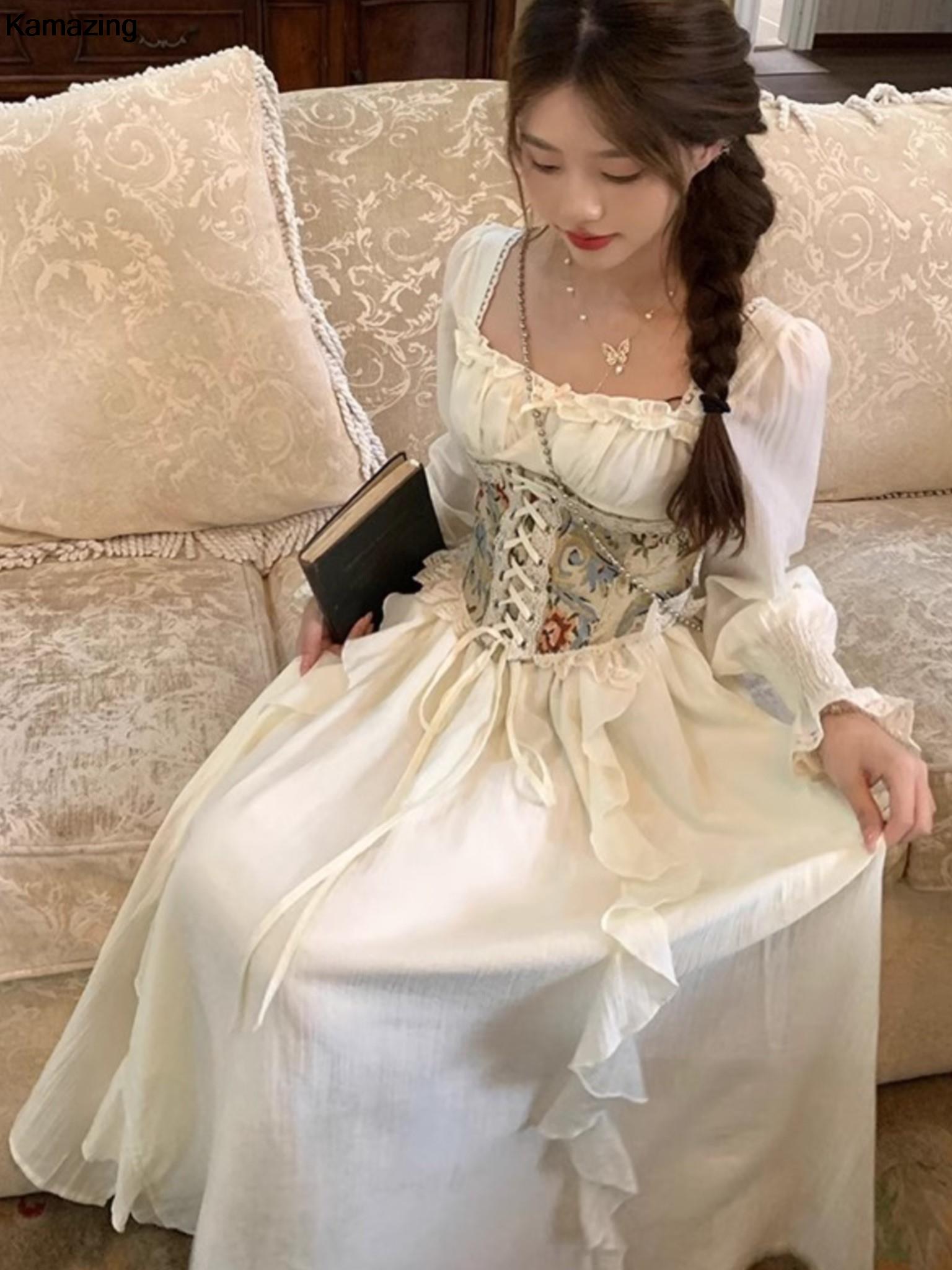 女性のためのヴィンテージのフレンチコルセット正午ドレス,エレ - French Vintage Floral Midi Dress のレビューと価格