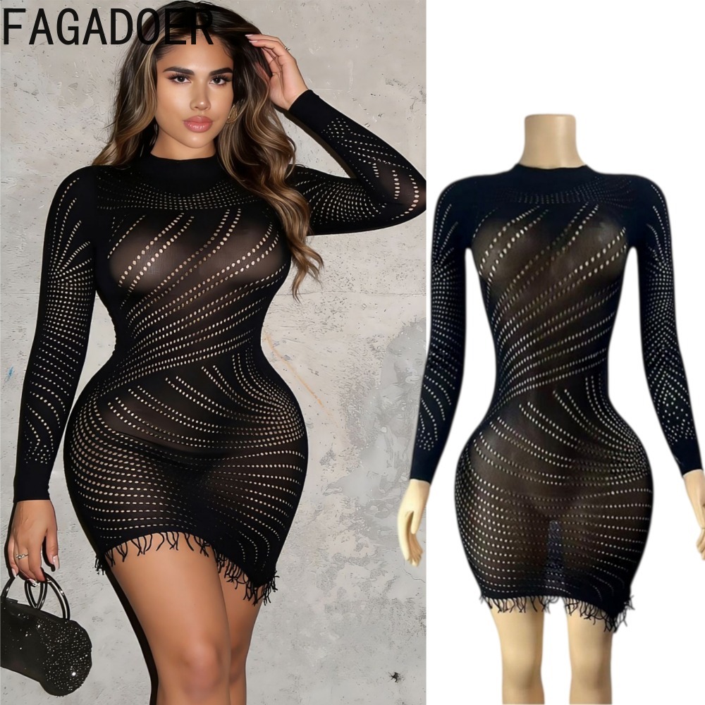 FAGADOER レディース セクシー ボディコン ミニドレ - Sexy Mesh Sheer Bodycon Dress のレビューと価格
