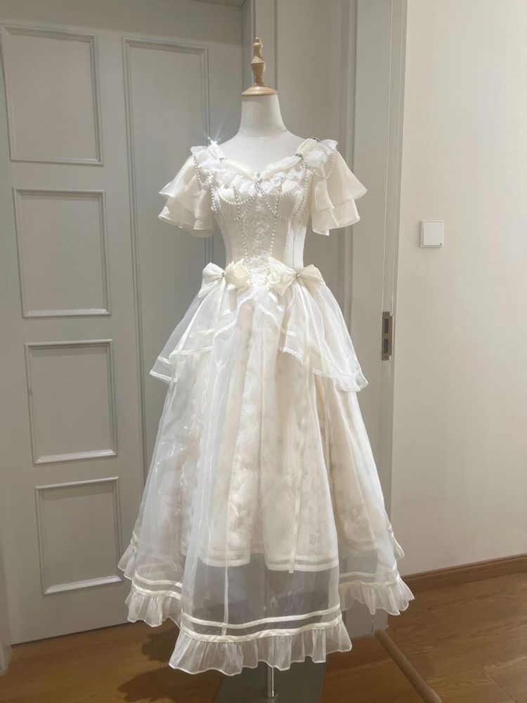 フォレストスタイル甘いヴィンテージ弓デザインドレス女性スリム - French Vintage Floral Midi Dress のレビューと価格