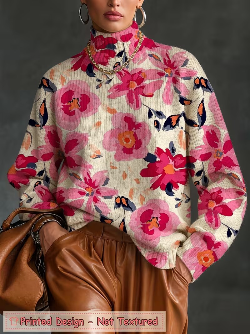 レディース タートルネック Tシャツ グラデーションの花柄プ - Blouses のレビューと価格