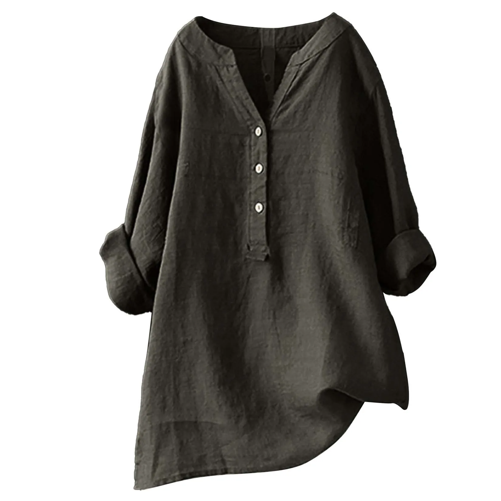 ユニセックス、レディース、メンズ、コットンリネン素材のブラウ - Casual Loose Linen Shirt Dress のレビューと価格