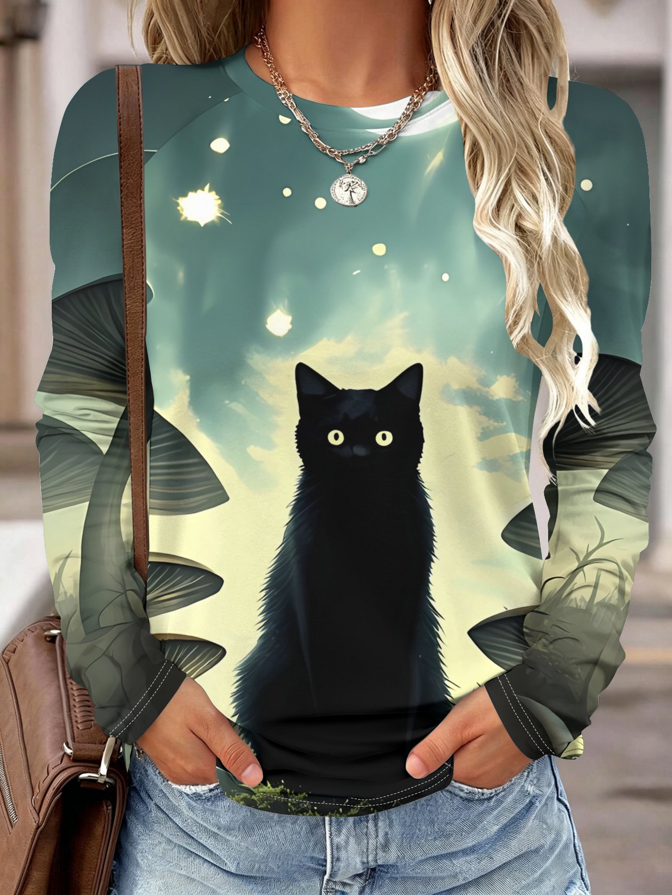レディース 長袖シャツ ポケット付き 猫の3Dプリント ラウ - Blouses のレビューと価格