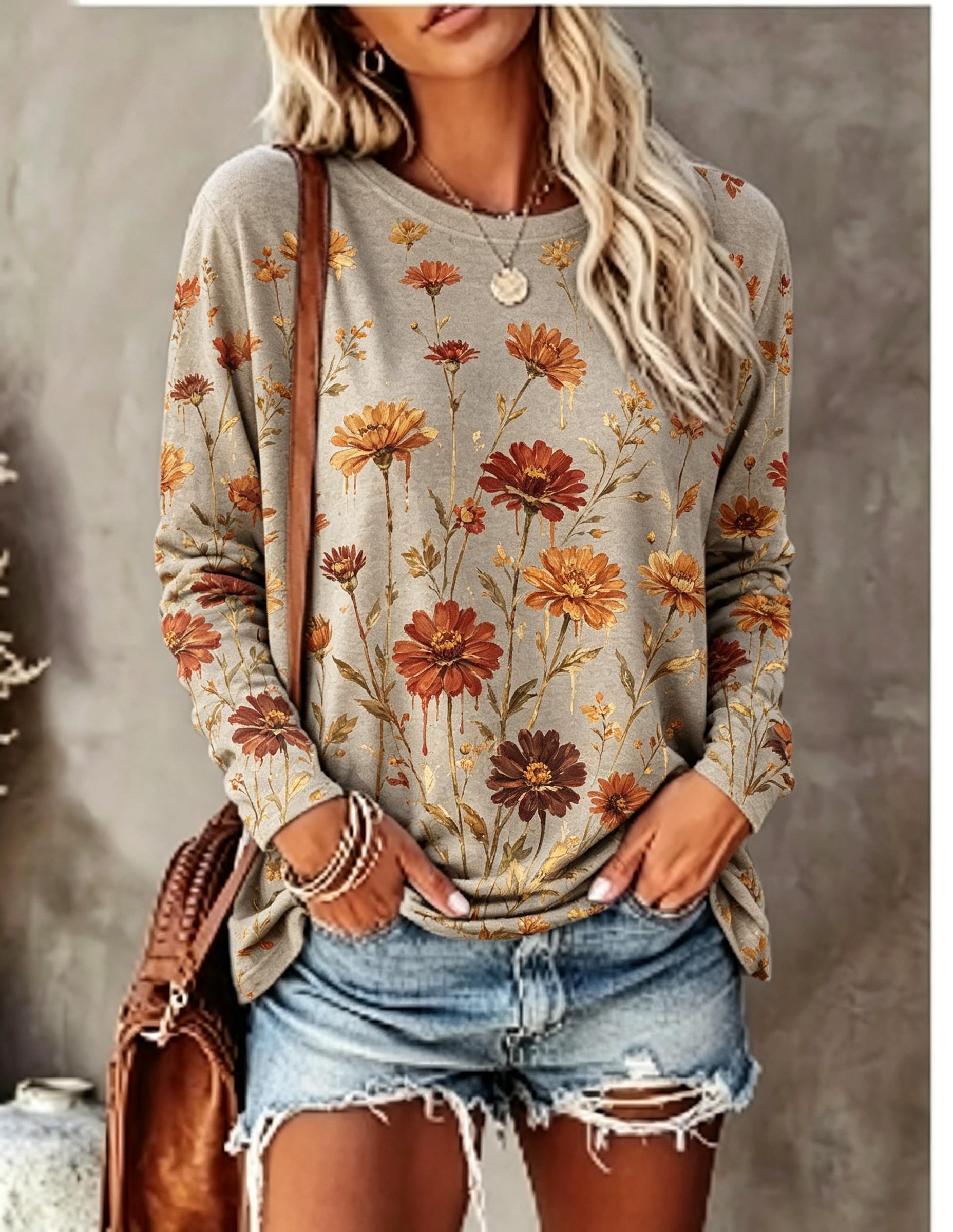 レディース長袖Tシャツ 油絵 アイリス 花柄 ヴィンテージ  - Blouses のレビューと価格