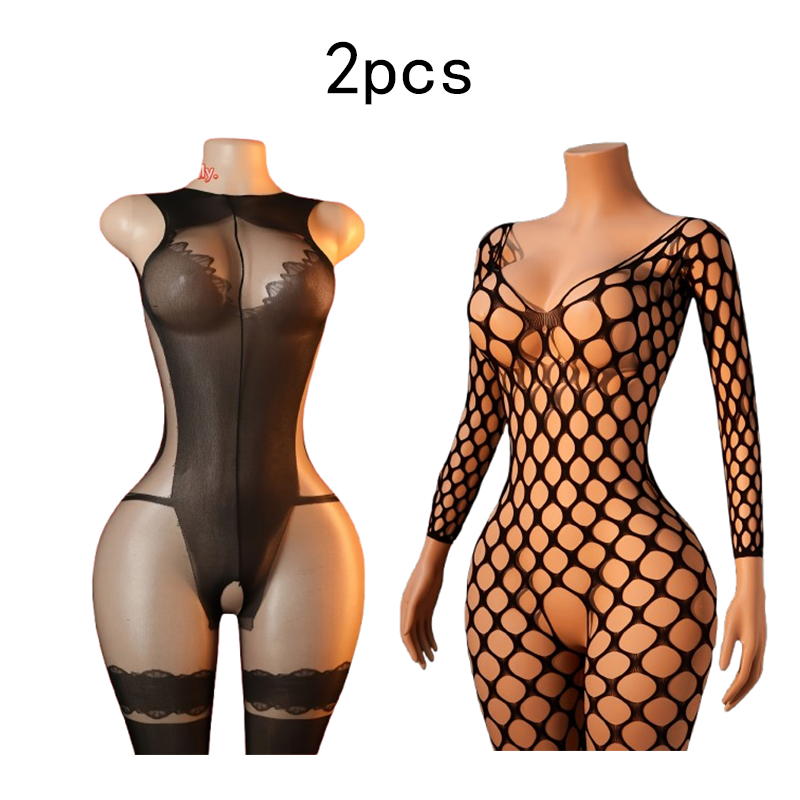 2枚セット – 女性用セクシーな網目模様のボディスーツランジ - Lingerie のレビューと価格