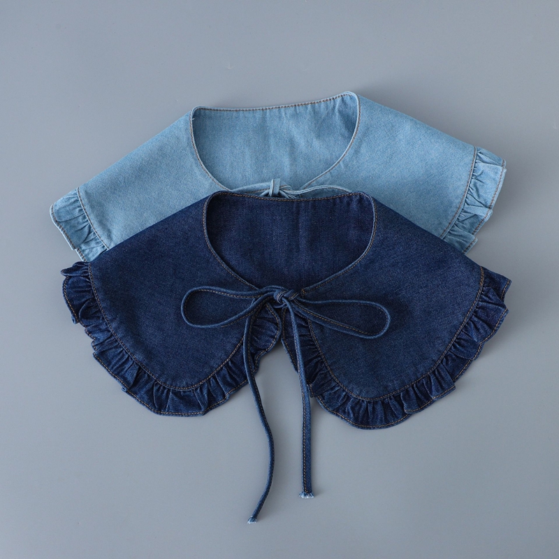 甘いブルーのデニム素材、フリル付き、取り外し可能な襟、女性用 - Blouses のレビューと価格