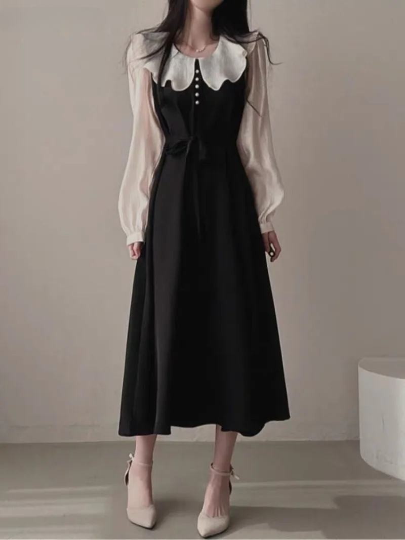 長袖ドレス女性フレンチヴィンテージフリルパッチワークミッドレ - French Vintage Floral Midi Dress のレビューと価格