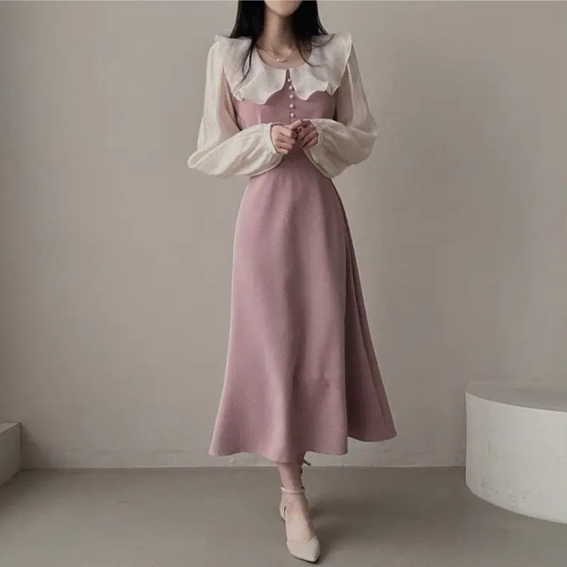 長袖ドレス女性フレンチヴィンテージフリルパッチワークミッドレ - French Vintage Floral Midi Dress のレビューと価格