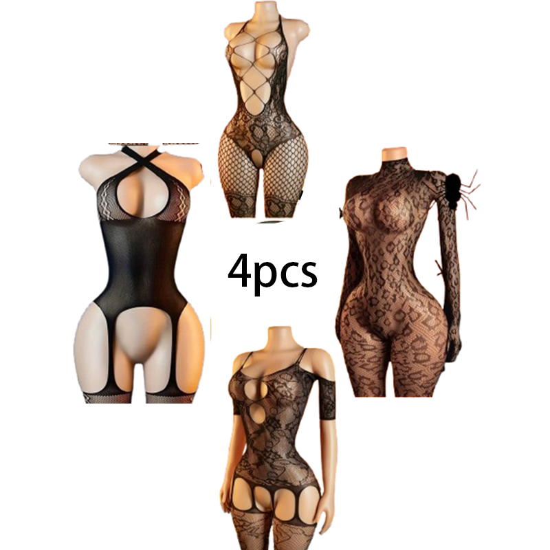 4ピースセクシーランジェリーセット：女性用メッシュボディスト - Lingerie のレビューと価格