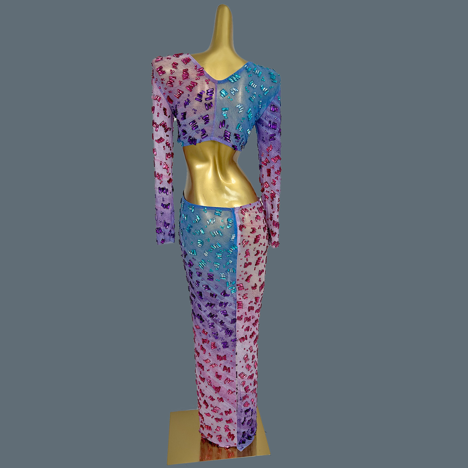キラキラ輝くラインストーン付きディープVネックロングドレス  - Sparkly Rhinestone Club Party Dress のレビューと価格
