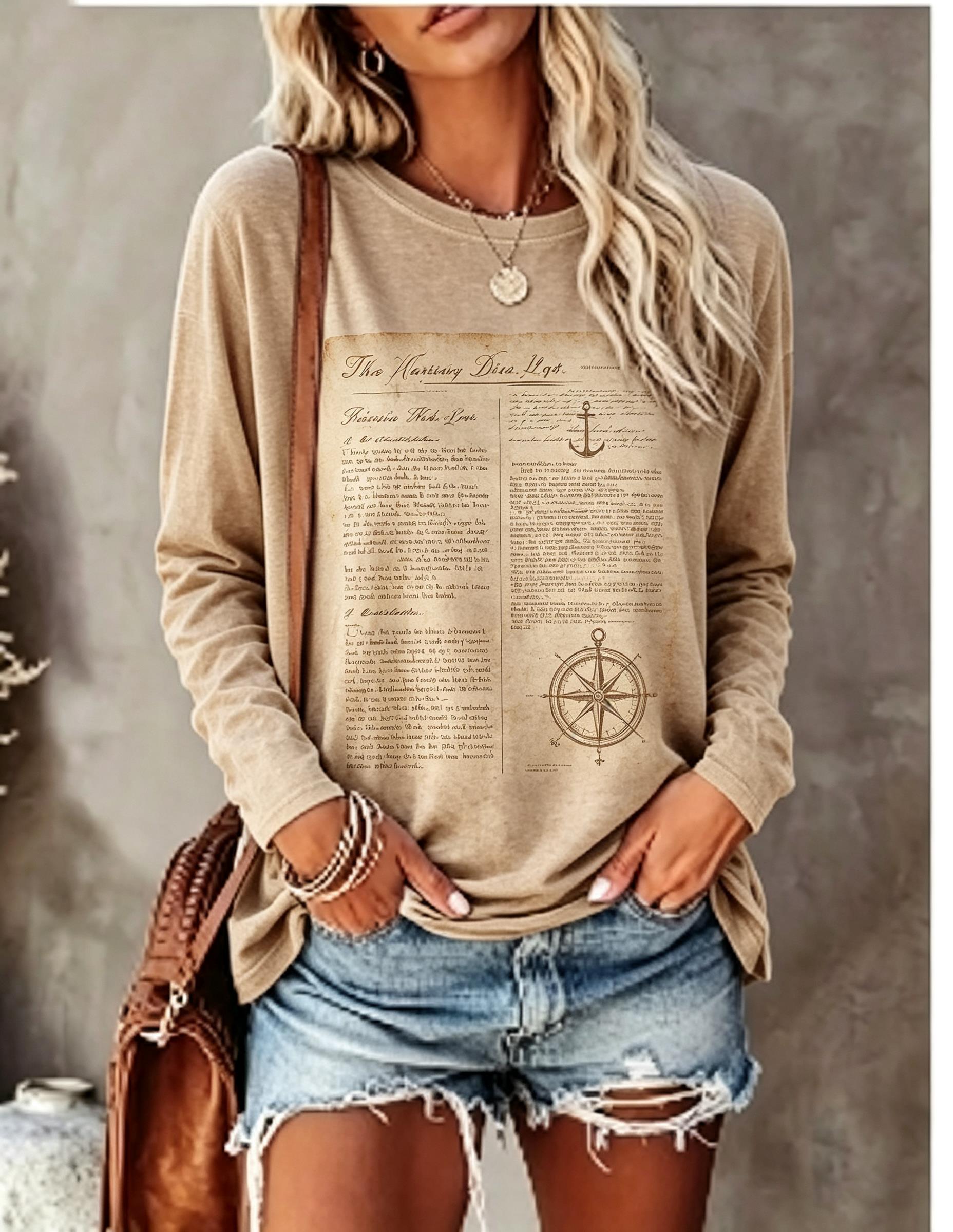 レディース 長袖Tシャツ ヴィンテージ風 西部風 馬とサボテ - Blouses のレビューと価格