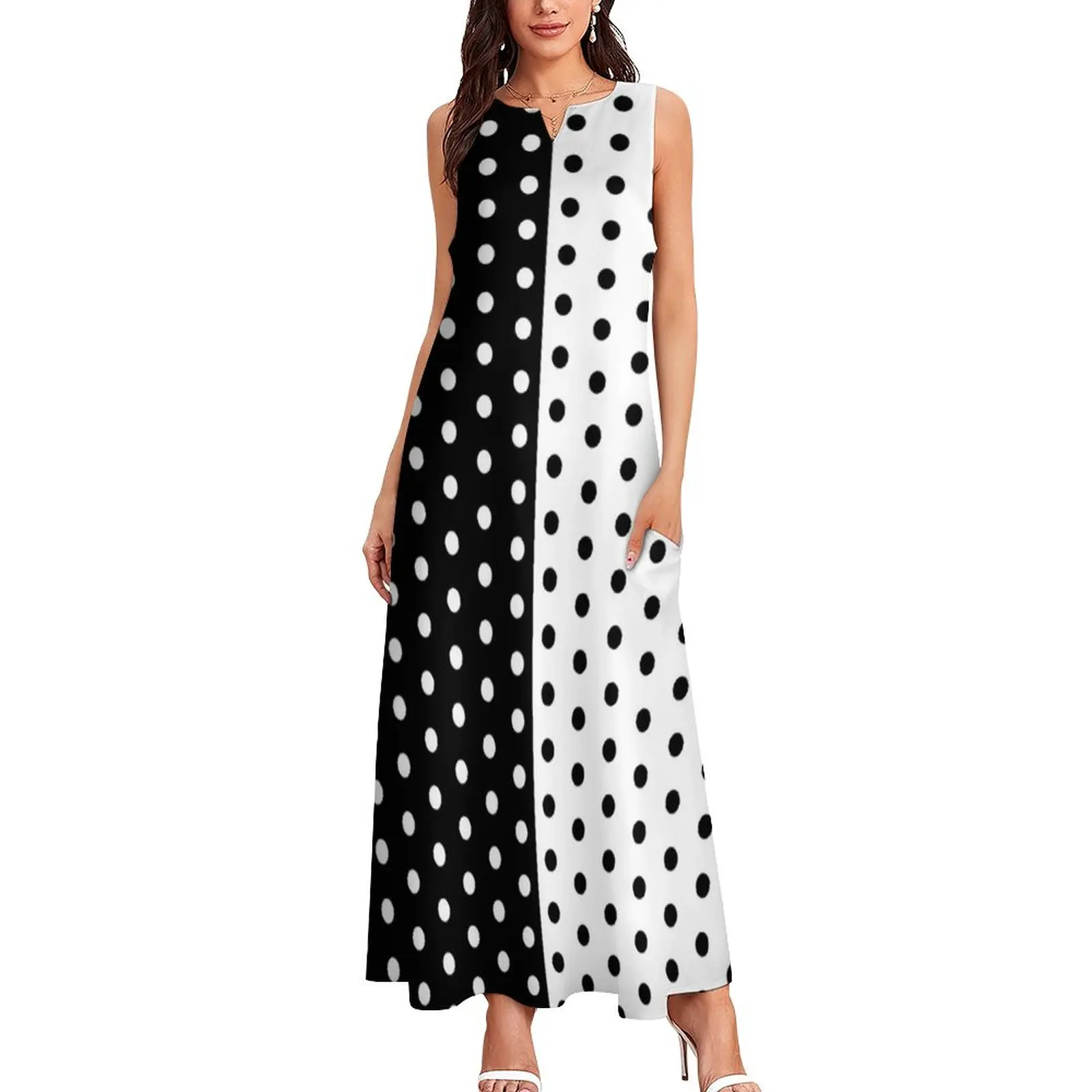 レトロなツートーンドレス,春,黒,白,水玉模様,自由奔放に生 - Boho Summer Beach Maxi Dress のレビューと価格
